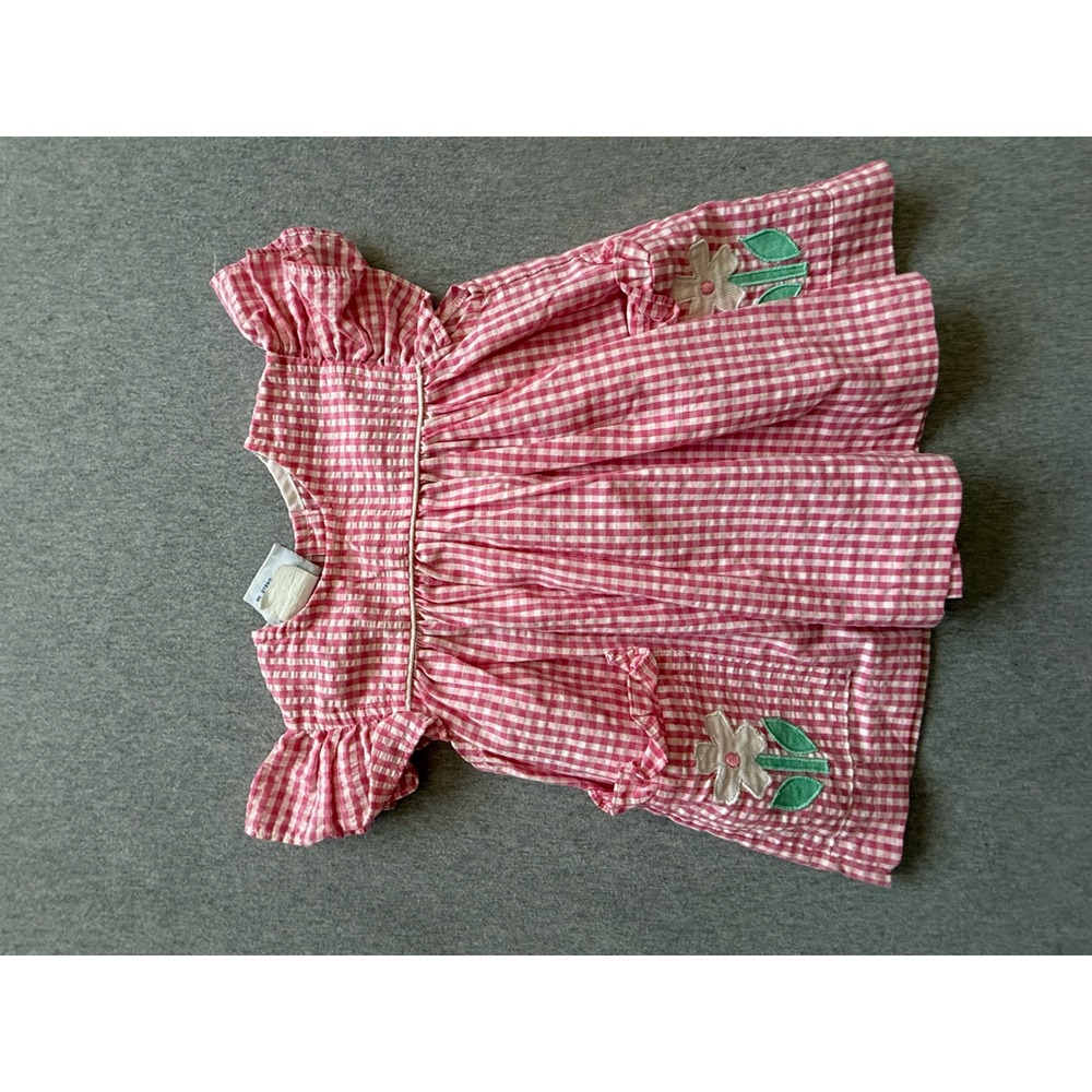 Samara Baby Girls Pink Gingham Check Flutter Sleeve Floral Pocket Dress Size 12M